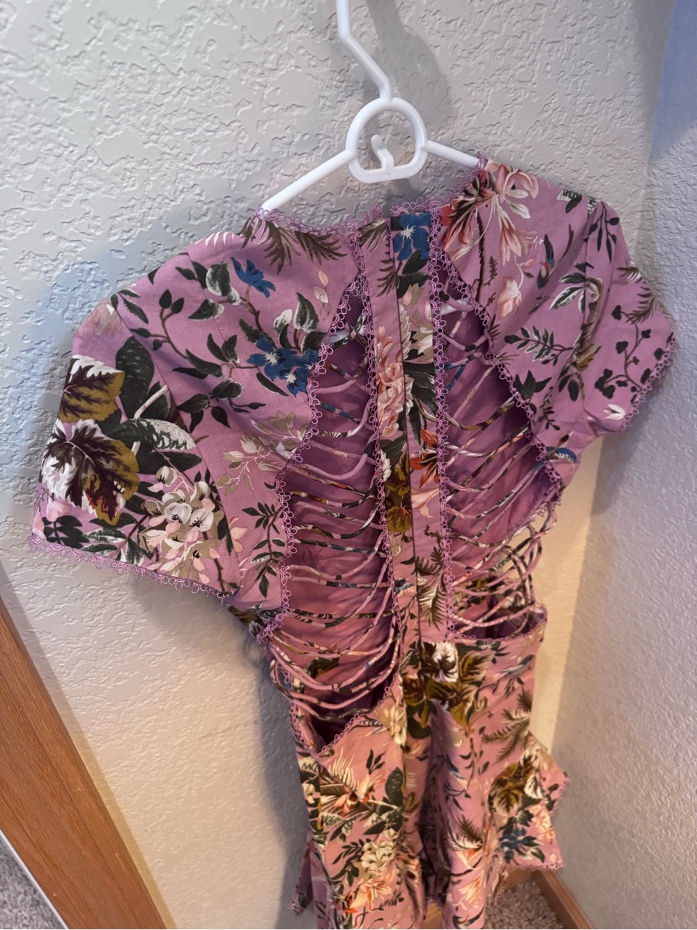 Zimmermann Dusty Rose Floral Slip Dress with Lace Trim